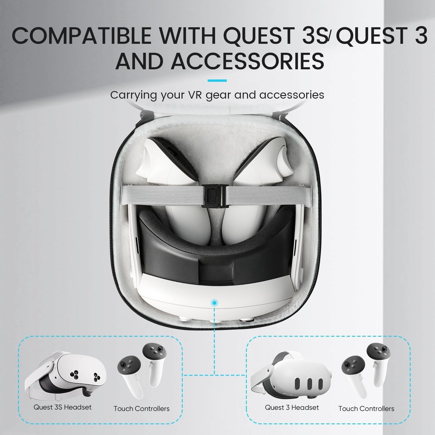 OPTOSLON Q3S Hard Carrying Case for Meta Quest 3/Quest 3S VR Headset, Touch Controller, Original Fabric Strap & Accessories, Ideal for Travel & Home Storage with Comfort Protection