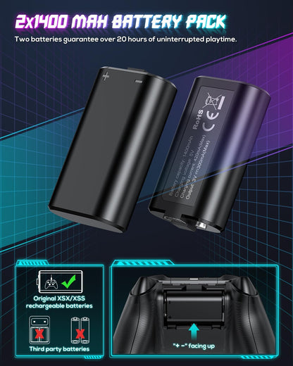 Cooling-Stand-Charging-Station for Xbox Series X Console＆Controller, Cooler Fan Charger Dock for Xbox Series X Accessories with 11 RGB Light Modes,2x1400mAh Rechargeable Batteries,Game Storage