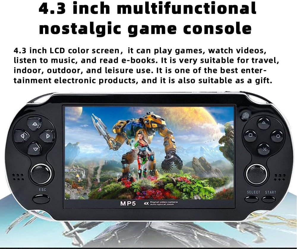 CZT handheld model 4.3 inch Double Joystick 8GB Build in 2200 Retro Game Video handheld model Arcade Multiple Emulator Mini Portable Game Player MP3/4 TV Out Gifts for early-stageren/Men(Black)