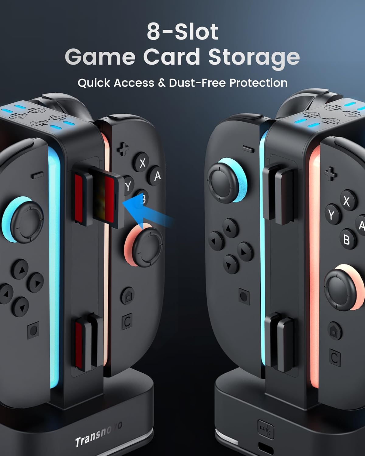 Switch 2 Controller Charger for Joy-Cons 2, 4-in-1 snap-fit Charging Dock for Nintendo Switch 2 Controller 9 RGB Light Modes, USB C Charging Cable Included, Switch 2 Accessories