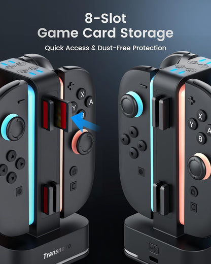 Switch 2 Controller Charger for Joy-Cons 2, 4-in-1 snap-fit Charging Dock for Nintendo Switch 2 Controller 9 RGB Light Modes, USB C Charging Cable Included, Switch 2 Accessories