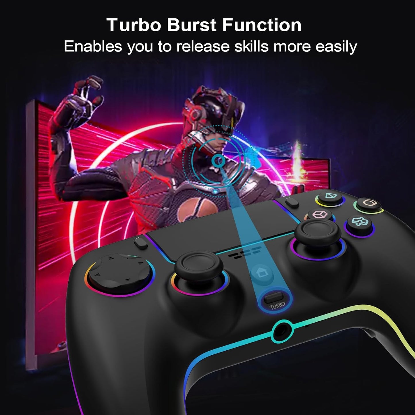 Wireless Controller for PS5 Pro/PlayStation-5/PC/Mac with Hall Effect joystick trigger/Back Paddles/Cool RGB/Motion Sensor/TURBO/3.5mm Audio Jack - Built-in Speakers Support P-S5 Console Audio