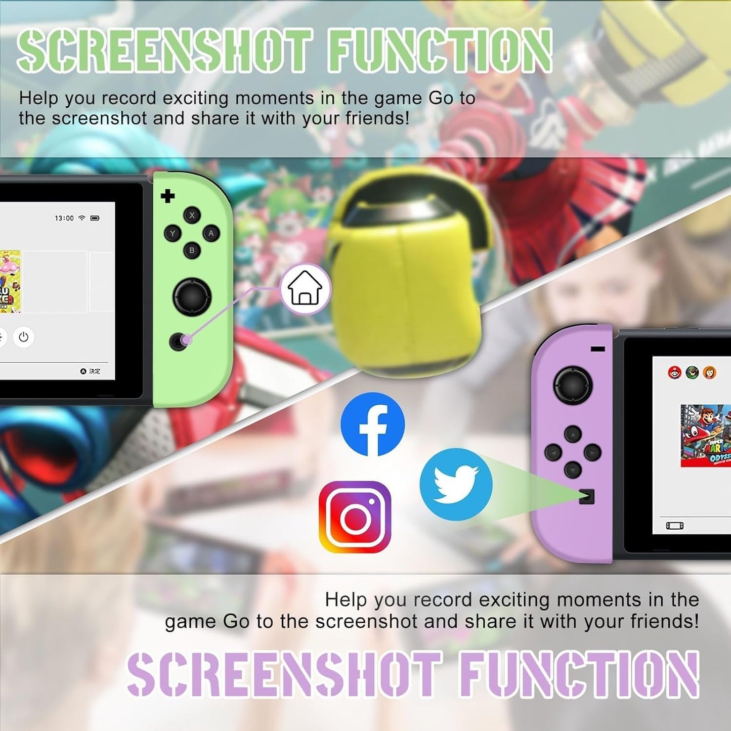 Wireless Controller Compatible with Nintendo Switch, Left & Right Game Controllers with Dual Vibration, Motion Control & Wake-Up Function