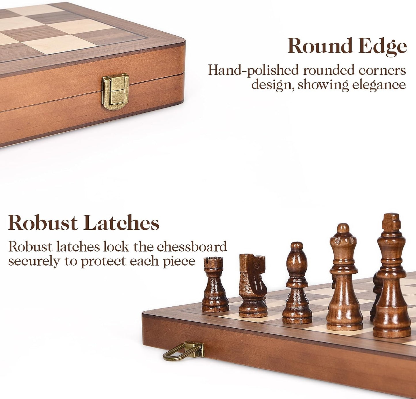 15 Inch Wooden Chess Set with Magnetic Pieces, Folding Chess Board, Extra Queens, Portable Travel Tournament Chess Game for Adults & Kids