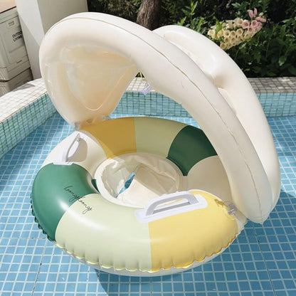 Baby Pool Float - Swimming Pool Stand with Sun Protection, Inflatable Ring with Sun Protection, Foldable, Floating Safety Seat for Children