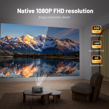 4K Projector【Official Netflix & Focus Electronics/Trapezoidal Correction】 25000 Lumens 1080P Native Full HD Mini Projector, WiFi Bluetooth Smart Projector with YouTube/Prime Video