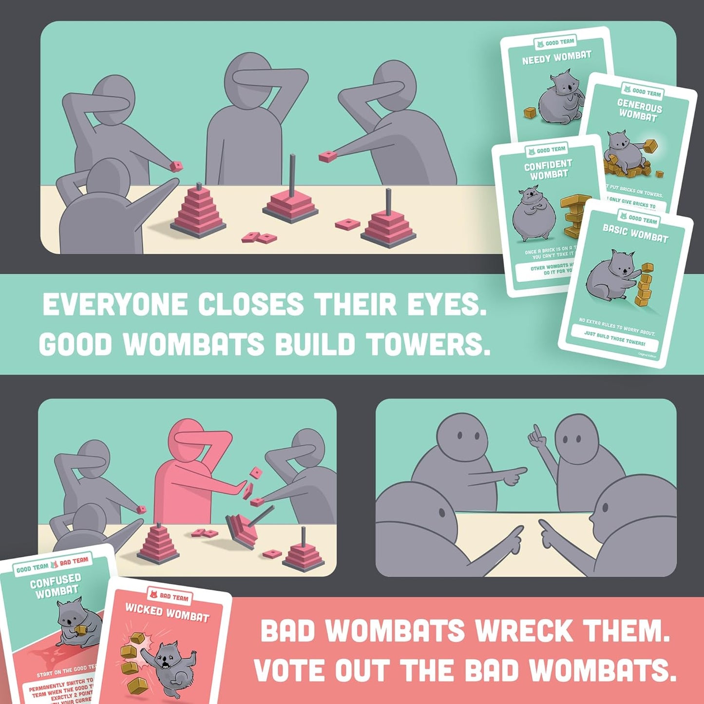Exploding Kittens Hand to Hand Wombat by Exploding Kittens - Card Games for Adults Teens- Fun Party Games, Pink, Grey