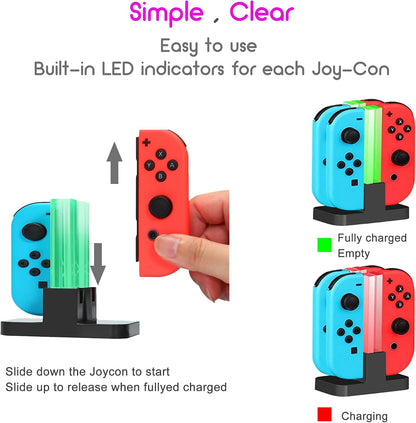 4-in-1 Charging Dock for Nintendo Switch Joy-Con Controllers, Fast Charge Station with USB-C Charging Cable, Black