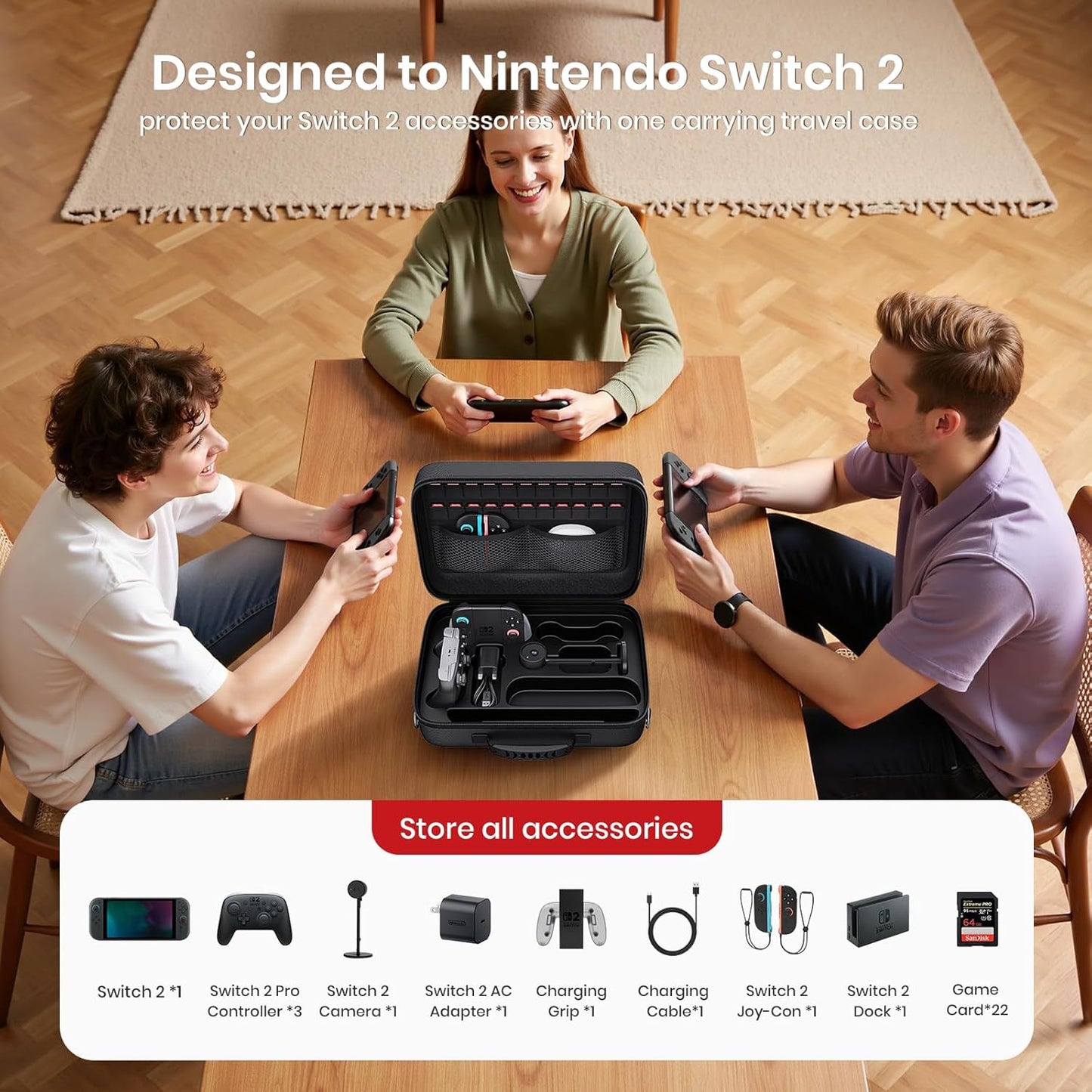 Lmcpa Storage Case for Nintendo Switch 2,Protective Large Travel Carry Case for Switch 2 Camera,Console,Pro Controller and Other Switch 2 Accessories with 22 Game Cartridges and Shoulder Strap,Black