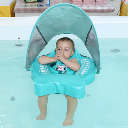 Baby Float, Mambobaby Float Add Tail Newest Mambo Baby Swimming Float with Canopy, Waterproof Non-Inflatable Solid Baby Swim Trainer with Adjustable Safety Strap