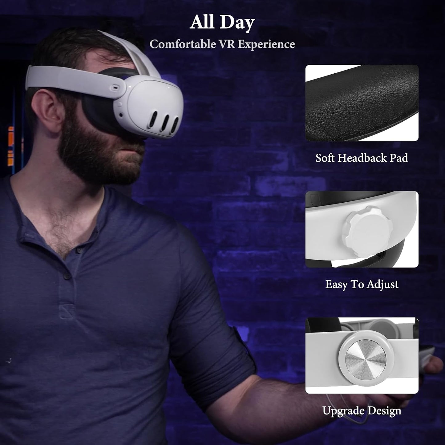 Geekria Comfort Head Strap Compatible with Meta Quest 3, Detachable Elite Strap Replacement for Enhanced Support, Gaming Immersion in VR, Ergonomic Adjustable Durable VR Accessories