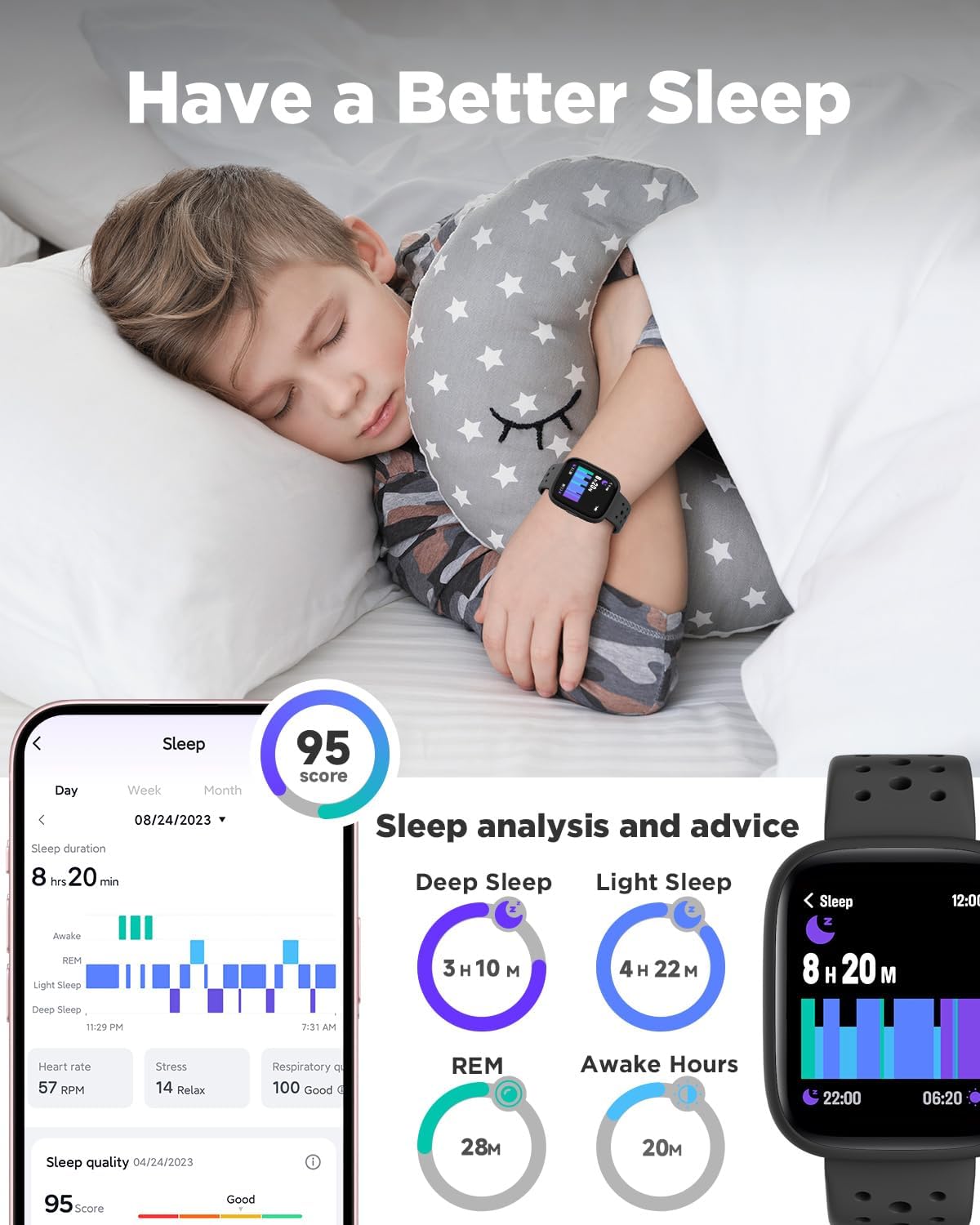 BIGGERFIVE Smart Watch for Kids No APP No Phone Needed, 1.8" Fitness Tracker Watch Pedometer, Sleep Monitor, IP68 Waterproof, Step Counter, Puzzle Games for Girls Boys Teens 5-16, Black