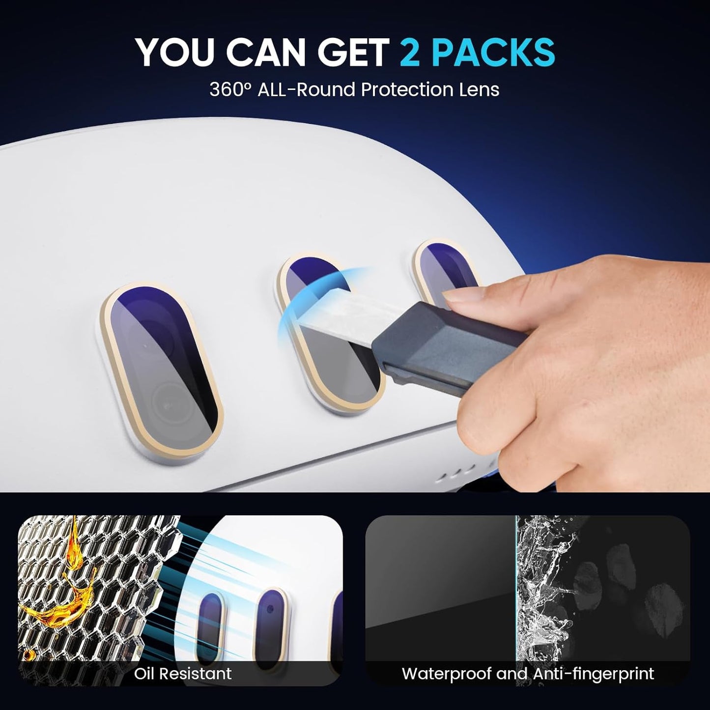2 Pack Camera Lens Protector and 1 Build-in Lens Cover for Oculus Meta Quest 3 Accessories, 9H Hardness Tempered Glass, Anti-Scratch, High Definition, Case Friendly, Black