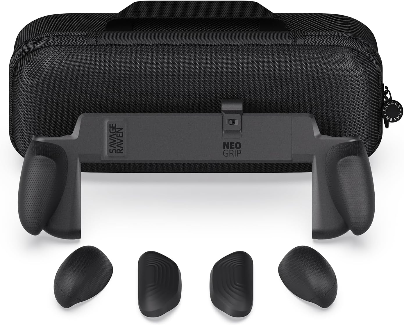 Skull & Co. NeoGrip Ergonomic Grip Bundle Compatible with Nintendo Switch 2, Replaceable Grip Handheld Case with Carrying Case – Black