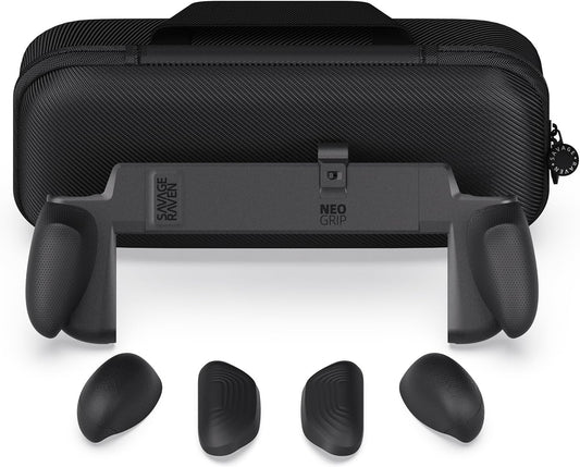 Skull & Co. NeoGrip Ergonomic Grip Bundle Compatible with Nintendo Switch 2, Replaceable Grip Handheld Case with Carrying Case – Black