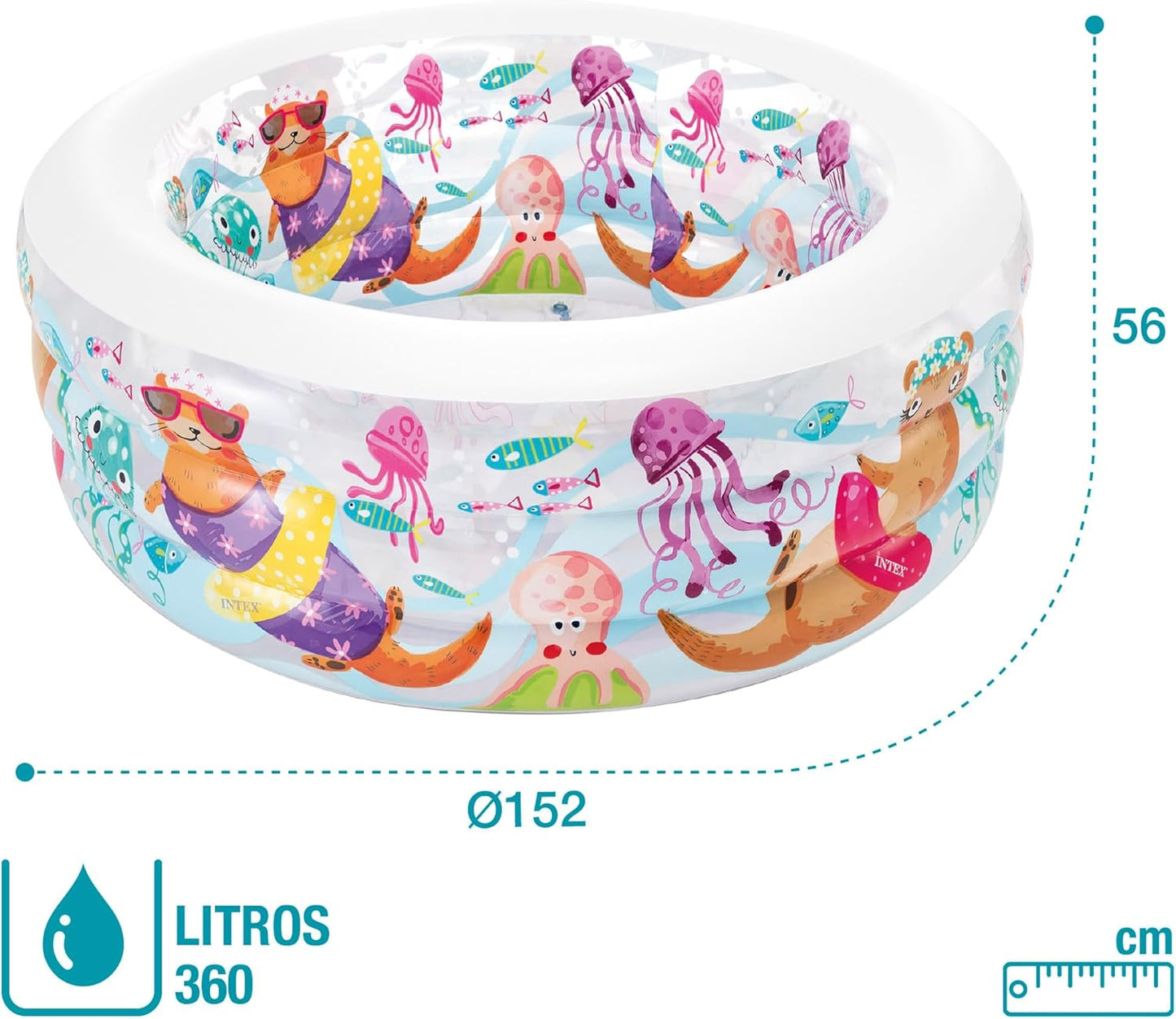 INTEX 58480NP - Fishy Fun Pool, W/ Infl. Floor, Ages 6+, Size 1.52mx56cm
