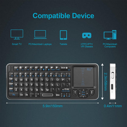 Rii Mini Bluetooth Keyboard K06,Backlit Wireless Keyboard with IR Learning TV Remote, Portable Keyboard with Touchpad Compatible with Android TV Box,Projector,Laptop,PC for Android,Windows,Mac