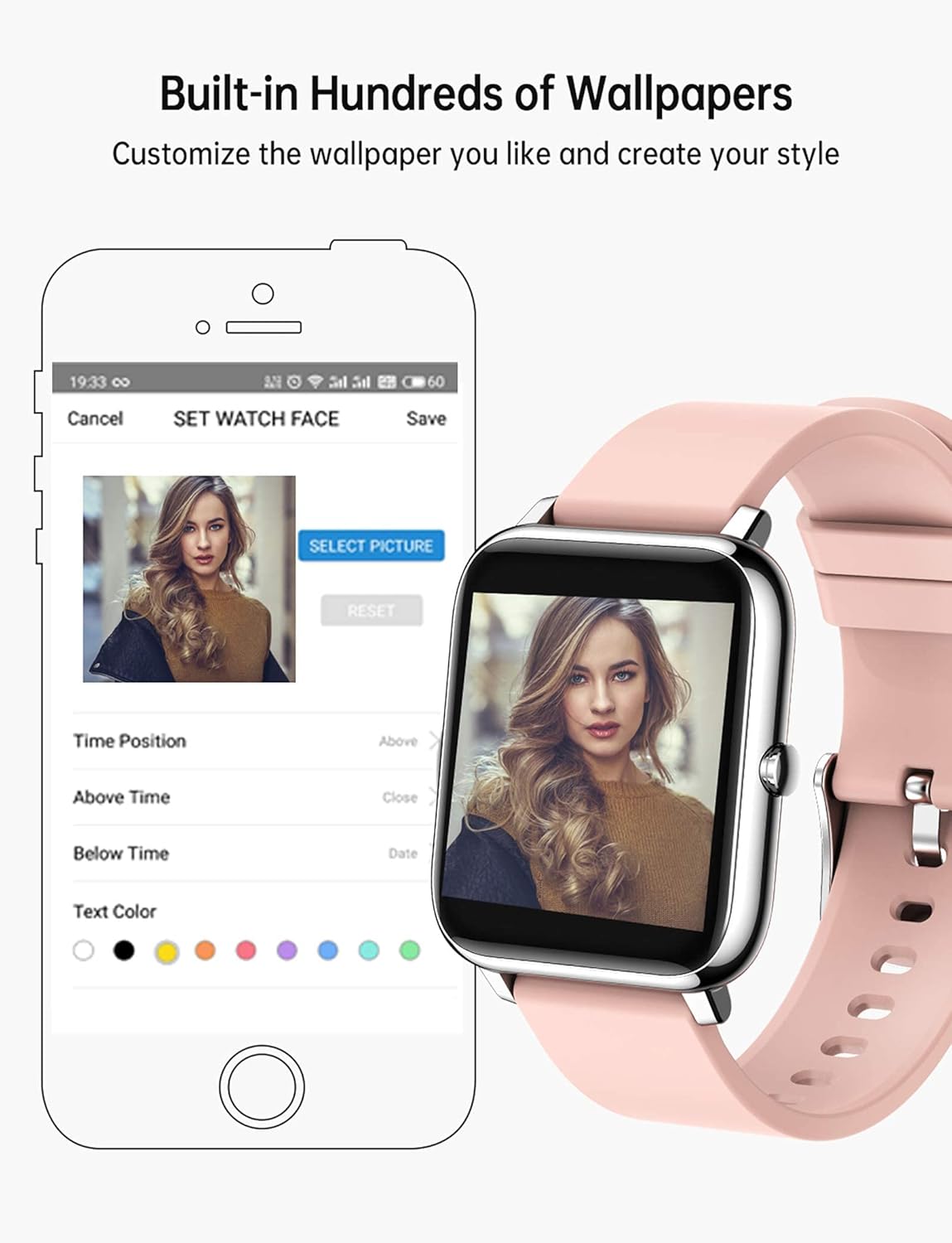Smart Watch for Women Men, Popglory Smartwatch with Blood Pressure, Blood Oxygen, Sleep Monitor, Fitness Tracker with Heart Rate Tracking/Pedometer/Calories, Full Touch Fitness Watch for Android iOS