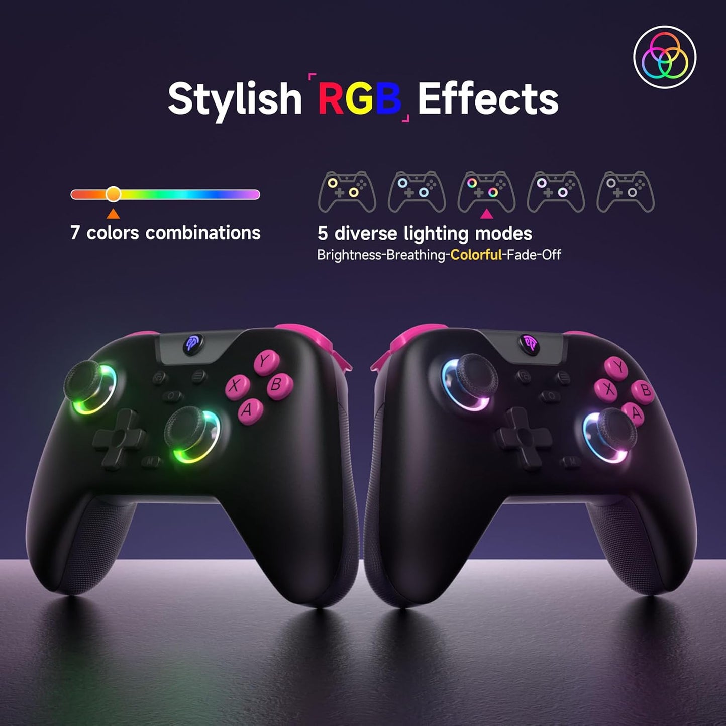 EasySMX X05 2.4g Wireless Gaming Controller for PC/Steam/iPhone/Android/Switch - Bluetooth Controller Gamepad with Hall Effect, RGB Lights and Turbo, Anti-Drift Controller