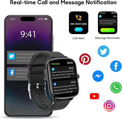 Smart Watch for Women Men, Popglory Smartwatch with Blood Pressure, Blood Oxygen, Sleep Monitor, Fitness Tracker with Heart Rate Tracking/Pedometer/Calories, Full Touch Fitness Watch for Android iOS