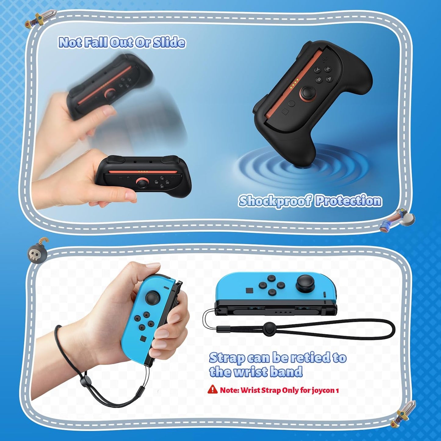 [Switch 1/2 Compatible] FASTSNAIL Grips for Nintendo Switch2 (2025)/1/OLED for Joy-Con 2, Wear-Resistant & Anti-Slip Controller Grips Handle Kit, Switch 2 Holder for Joycon 2/1 Accessories 4 Pack