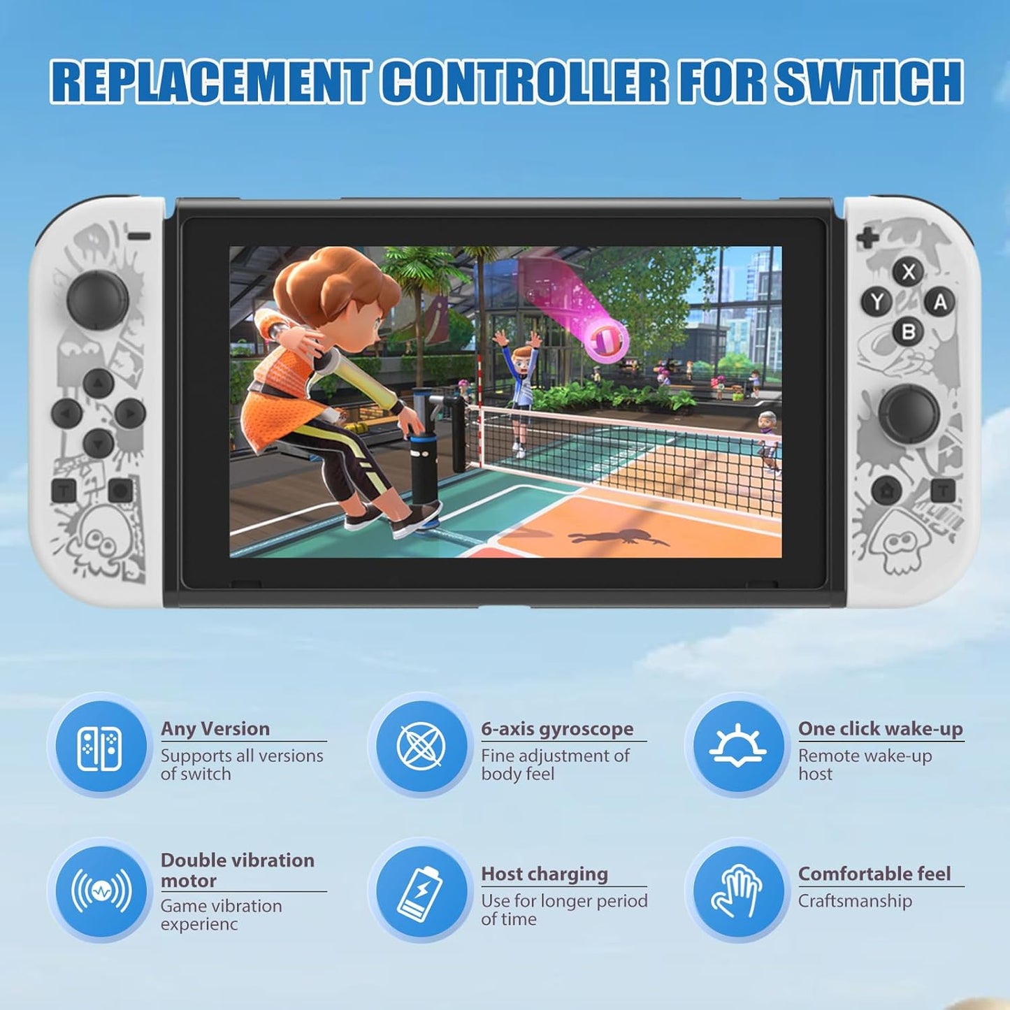 Wireless Controller Compatible with Nintendo Switch, Left & Right Game Controllers with Dual Vibration, Motion Control & Wake-Up Function