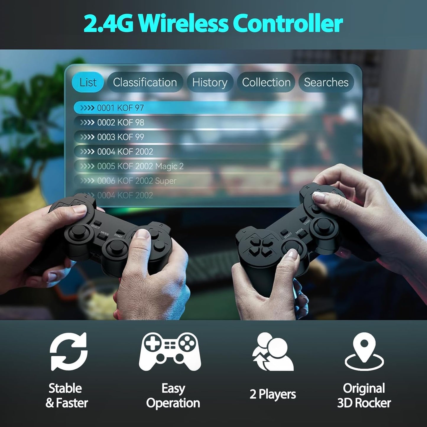 Wireless Retro handheld model Stick Built-in 20000+ Classic Games, 4K HDMI Output Nostalgia Plug & Play Retro Video Gaming Stick with 15 Emulators and Dual 2.4G Wireless Controller（64GB Memory Card）
