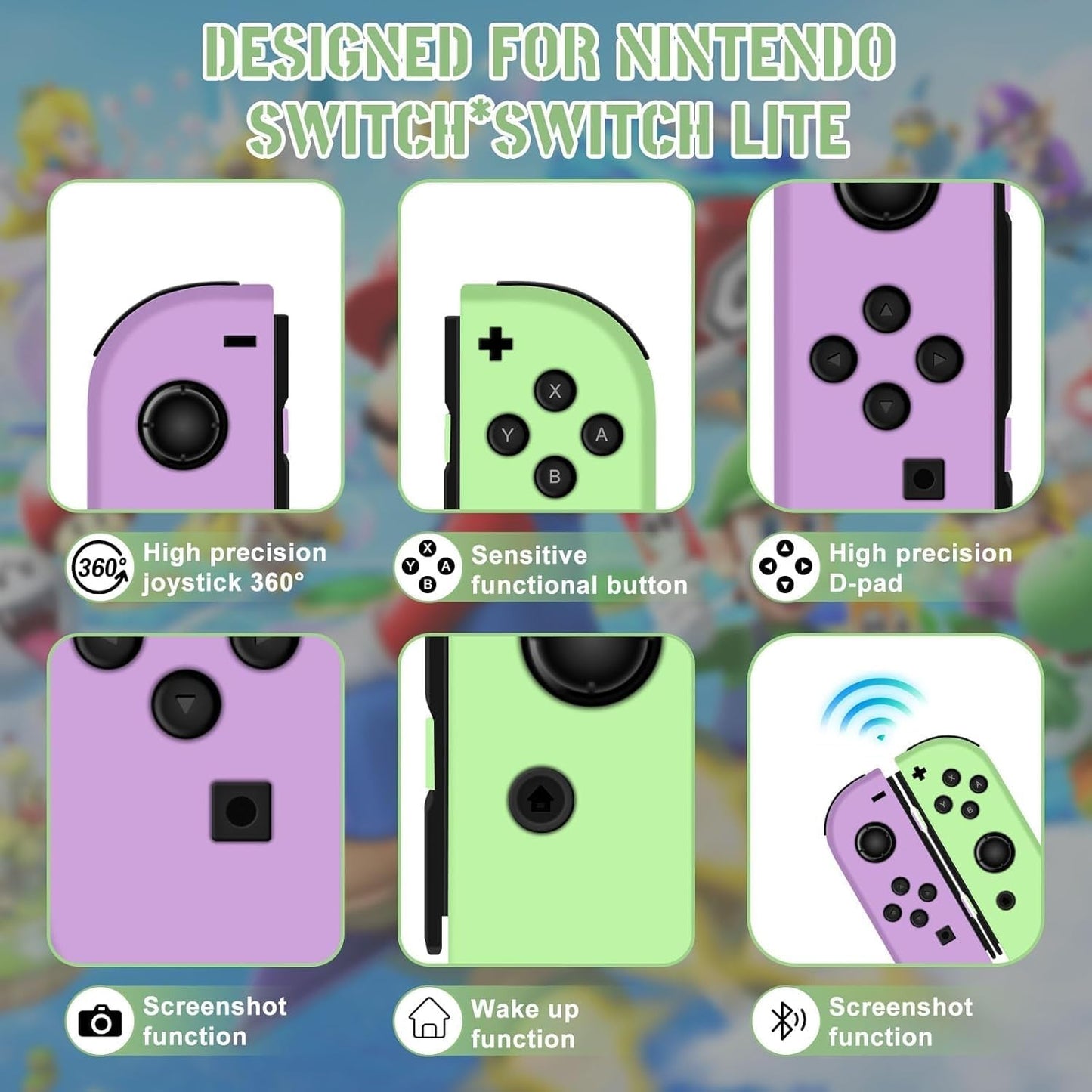 Wireless Left & Right Controllers Compatible with Nintendo Switch, Motion Control, Dual Vibration & Wake-Up Function (Gold)