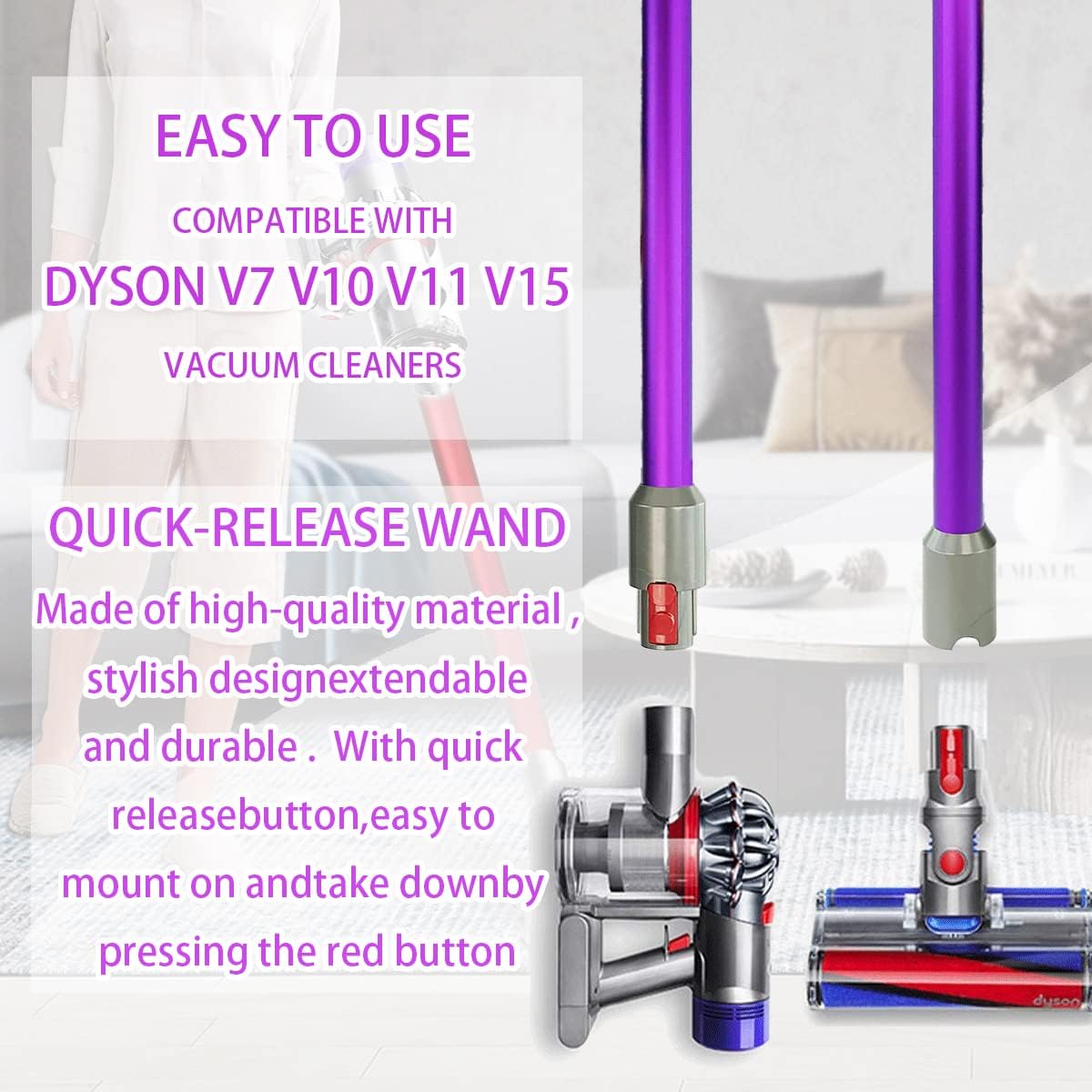 Replacement Wand Compatible with DS V15 V11 V10 V8 V7 Cordless Stick Vacuum Cleaner,Quick Release Vacuum Accessories (Black)