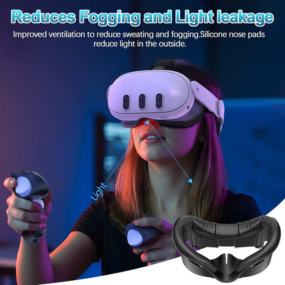 VR Face Cover Pad, Facial Interface Compatible with Meta/Oculus Quest 3 Accessories, Soft PU Face Cushion as Replacement for Quest 3, Cotton Face Cushion as Replacement for Meta Quest 3 Accessories