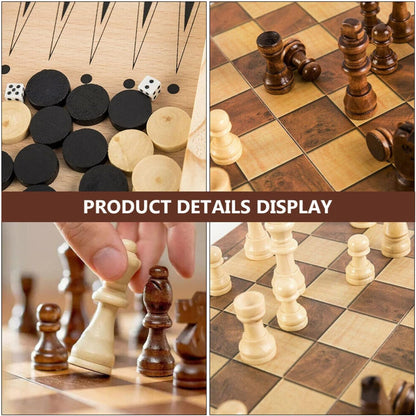 40cm Large Wooden Chess Set with Folding Board, Storage Slots, Chessmen Pieces, 3-in-1 Chess Backgammon Checkers Board Game for Adults & Kids