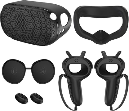 Silicone Protective Cover Set for Meta Quest 2, Pink VR Headset Shell with Controller Grips, Lens Cover, Face Cover, Thumbstick Caps, Anti-Shock Full Protection Accessories Kit (Dark Green)