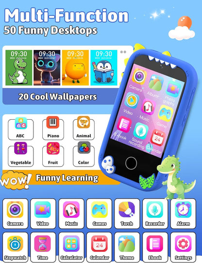 Mgaolo Kids Phone Smartphone Toy, 2.8" Touchscreen Smart Phone, Toddler Educational Learning Gift for Boys Girls Age 3-8, Games, Dual Cameras, Music Video Player, Christmas Birthday Present (Blue)