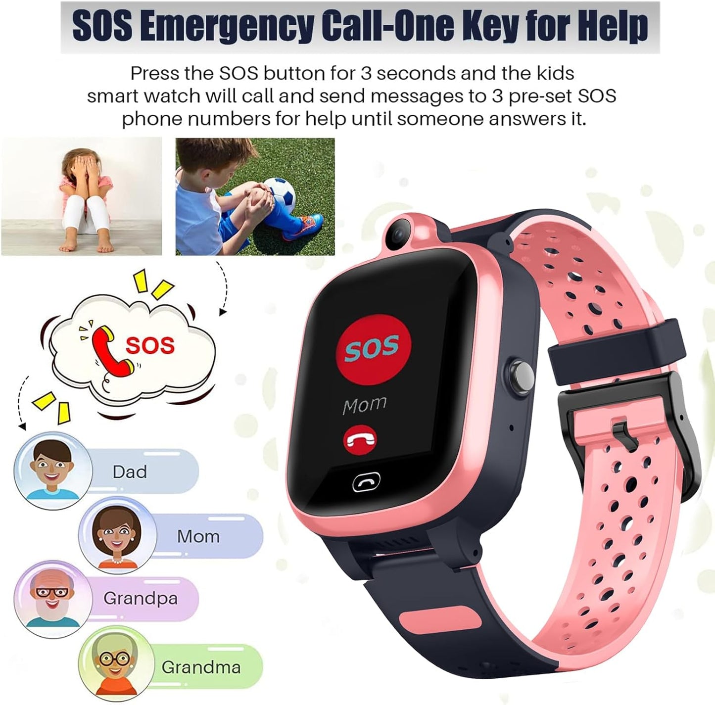 Kids 4G GPS Smart Watch, Waterproof Phone Smartwatch, Worldwide Real-time Tracking Video Phone Call Camera SOS Alarm Geo-Fence Touch Screen Pedometer Anti-Lost GPS Tracker Watch for Birthday Gift