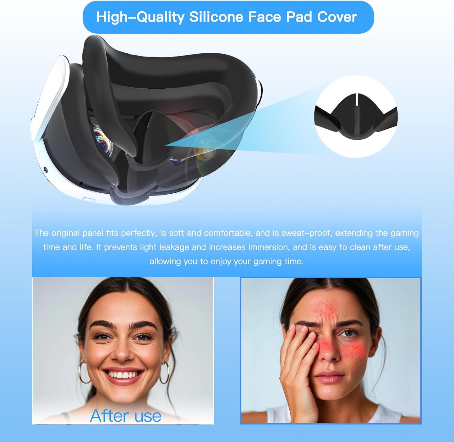 7 in 1 Silicone Cover Compatible with Meta/Oculus Quest 3 Accessories, VR Silicone Headset Controller Shell, Eyes, Face, Touch Controller Grip Case & Lens Cover-Black