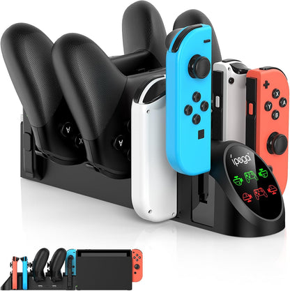 Charging Dock Compatible with Nintendo Switch Pro Controllers and Joy-Con Controllers, Multifunction Charging Stand with 2 USB 2.0 Ports, Black
