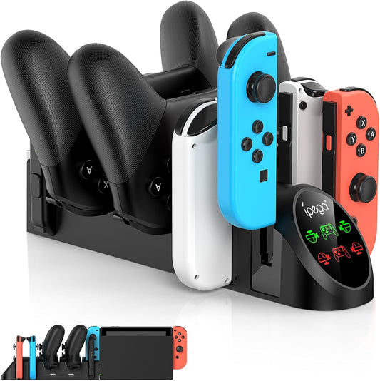 Charging Dock Compatible with Nintendo Switch Pro Controllers and Joy-Con Controllers, Multifunction Charging Stand with 2 USB 2.0 Ports, Black