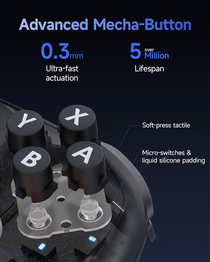 EasySMX S10 Controller for Switch 2/ Switch/PC-One Key Wake-up, TMR Anti-Drift Joystick, Mechanical Buttons, 6 Axis Gyro, Bluetooth Switch Controller with RGB & Swappable D-Pad