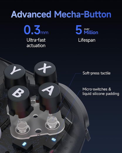 Wireless Controller Compatible with Nintendo Switch 2, Hall Effect Joysticks, One-Key Wake-Up, Programmable Buttons, HD Rumble, Motion Control, NFC, Multi-Platform, Black