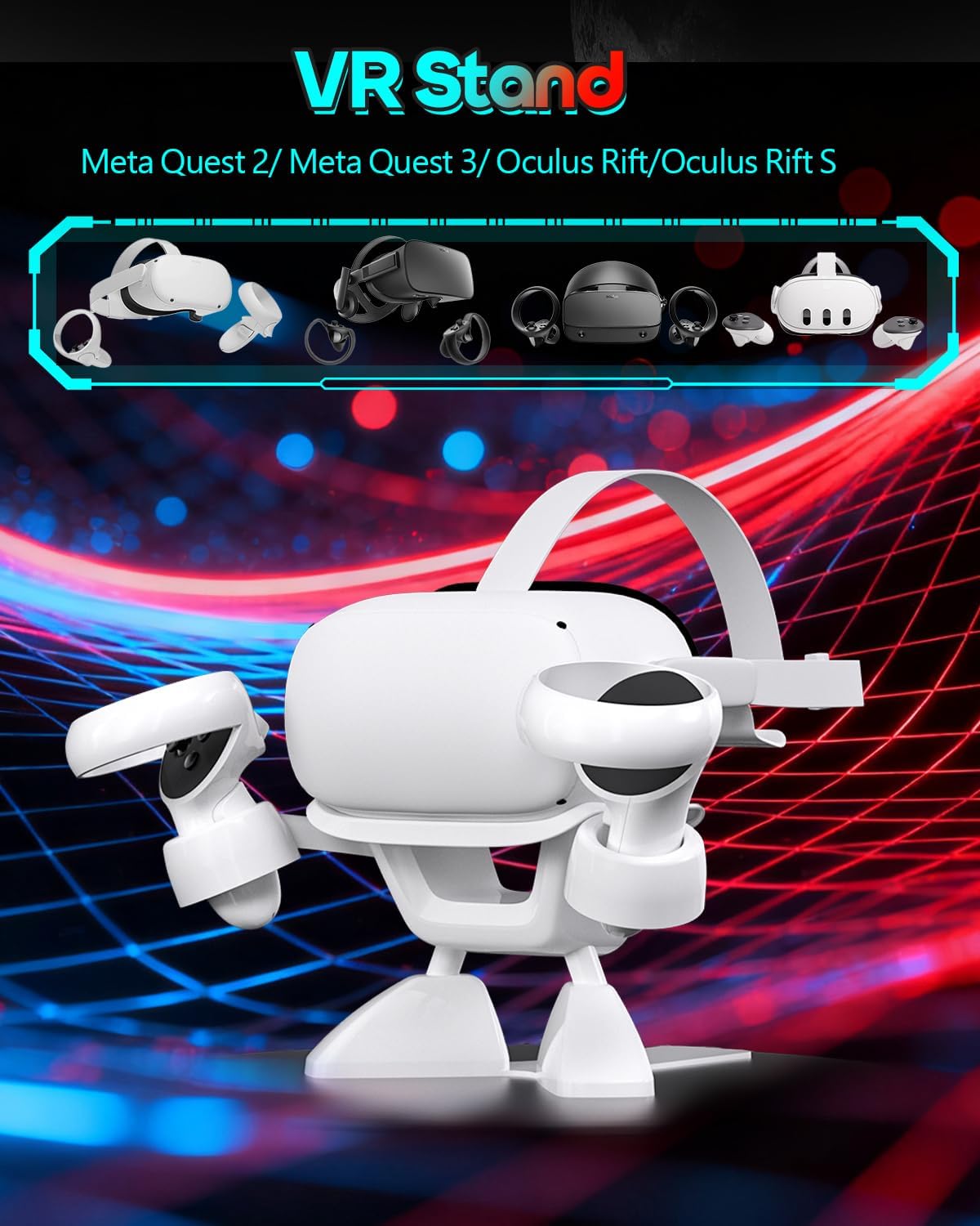 Stand for Meta Quest 2/ Oculus Quest 3, VR Stand Headset Display Holder Storage Accessories, Organizer Headsets & Touch Controllers, Great