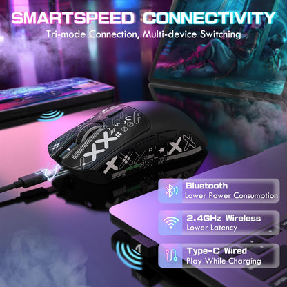 ATTACK SHARK X1 Ultralight Wireless Gaming Mouse with snap-fit RGB Charging Dock,Anti Slip Grip Tape,PixArt PAW3395 Pro Sensor,40000DPI,BT/2.4Ghz/Wired,Optical Micro Switch for PC Mac Gamer(Black)