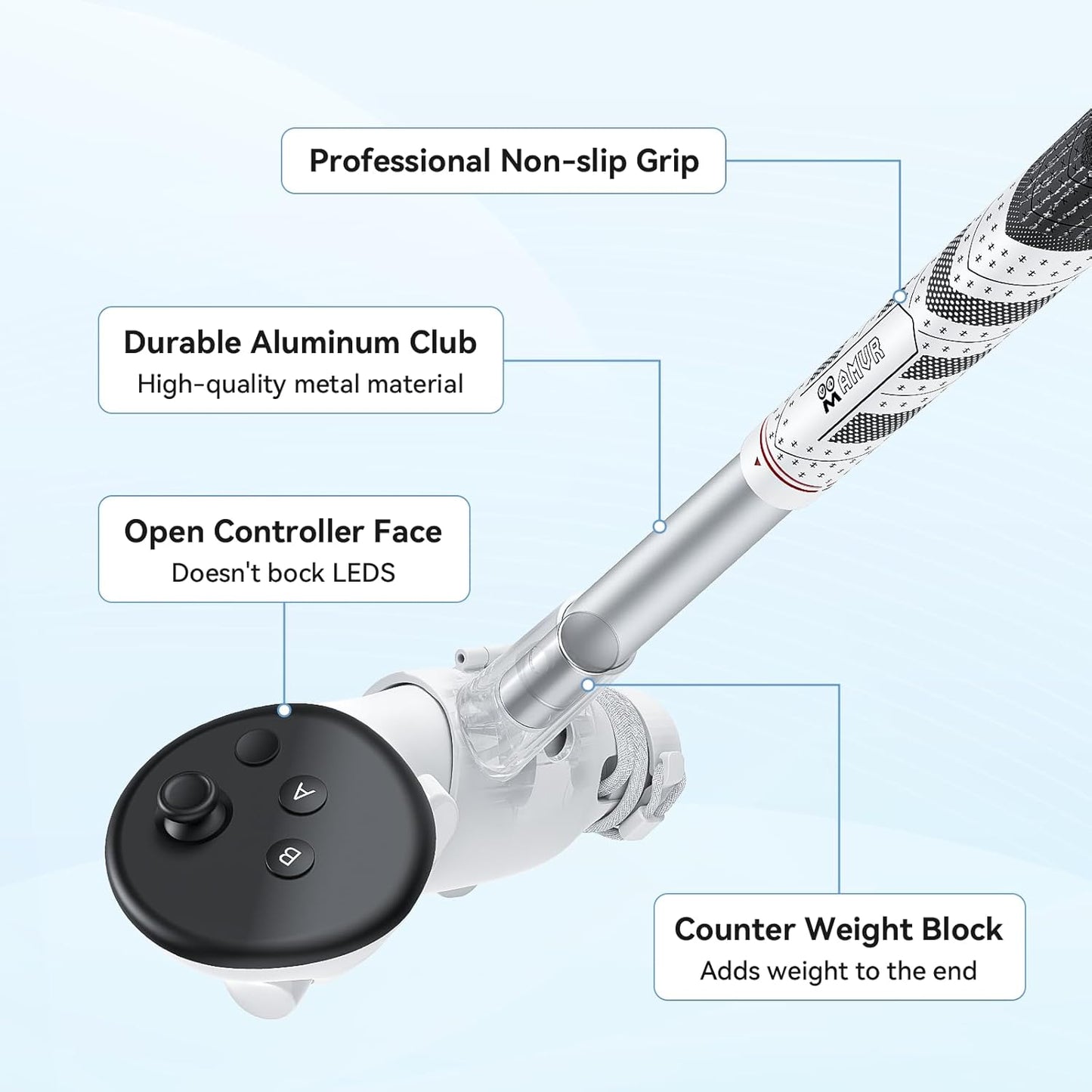 AMVR Golf Club Attachment Compatible with Meta/Oculus Quest 3S/Quest 3, Non-Slip VR Golf Handle Grip for Golf (VR Golf Club)