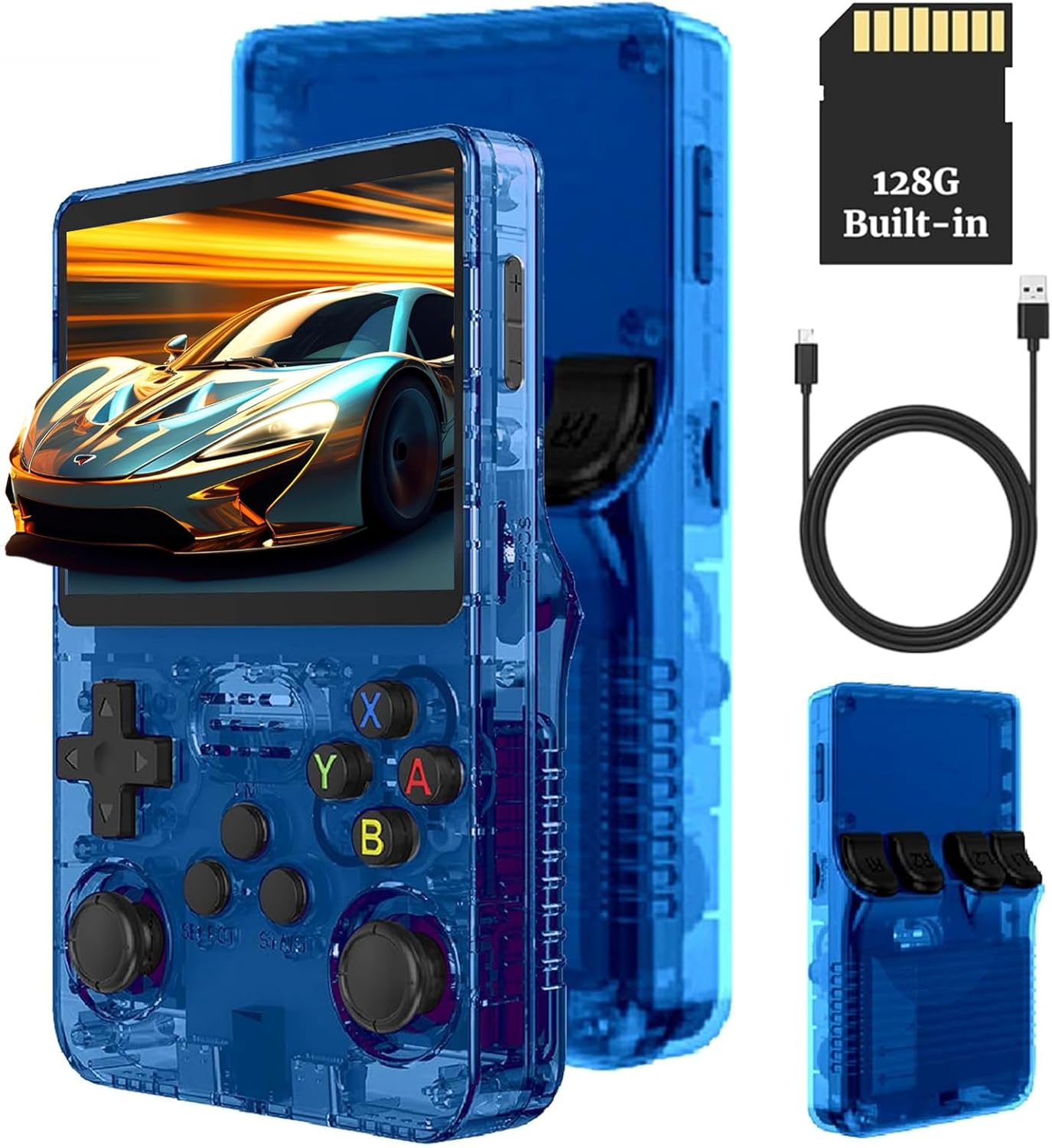 R36s 3.5 Inch Retro handheld model, 21000+ Games Retro handheld model, Video handheld model with Dual Stylem Linux/Garlic Supports & Dual 3D Joysticks 128G (White)