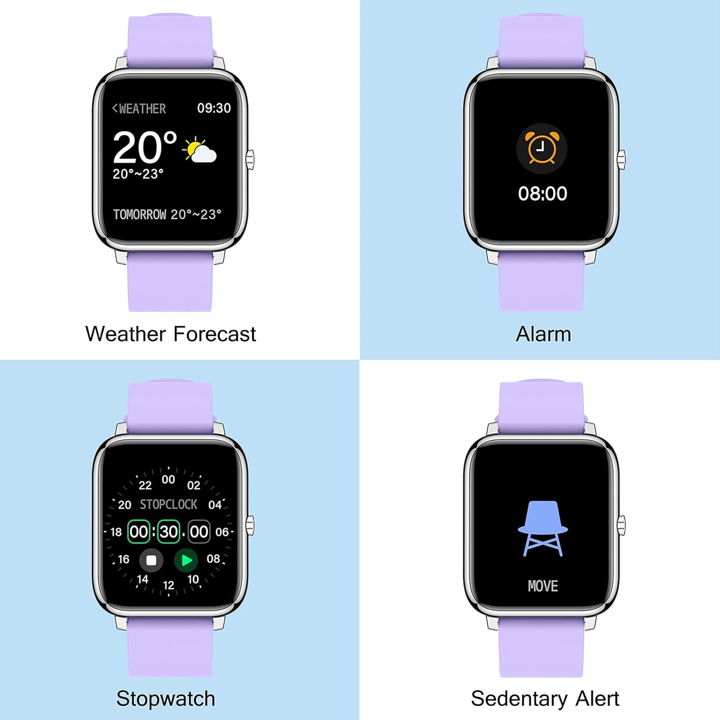 Smart Watch for Women Men, Popglory Smartwatch with Blood Pressure, Blood Oxygen, Sleep Monitor, Fitness Tracker with Heart Rate Tracking/Pedometer/Calories, Full Touch Fitness Watch for Android iOS