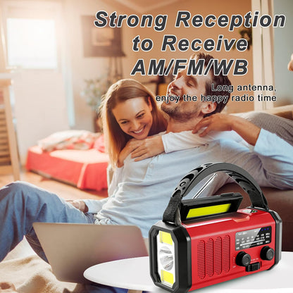 Emergency Solar Crank Radio, 10000mAh NOAA/AM/FM Weather Radio, USB Type-C Charging, Polymer Battery, Torch & LED Reading Light, SOS Alarm, Compass for Camping