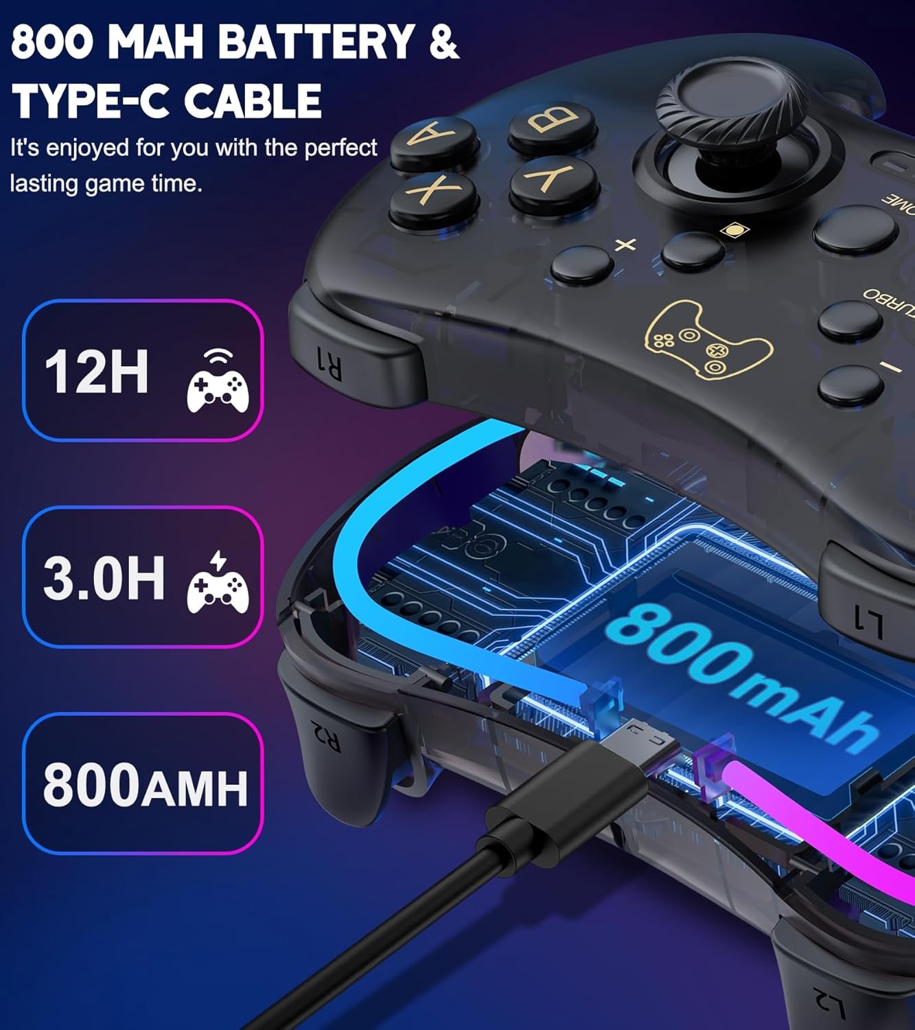Switch Controller Compatible with Switch/Lite/OLED Controller, Switch Pro Controller With RGB Breathing LED, Switch Controllers Remote Supports Multi-Platform&App with Turbo, Wake-up Function