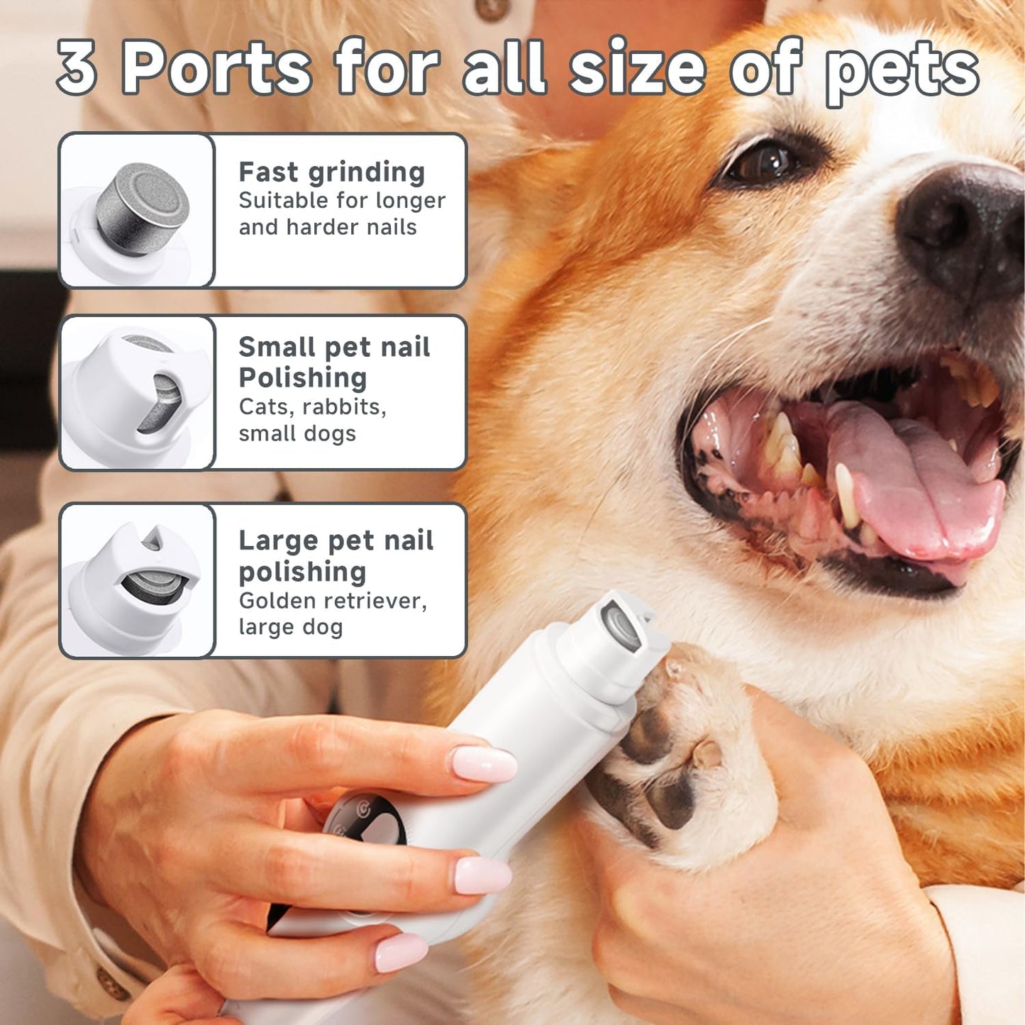 2 in 1 Dog Clippers Grooming Kit, USB Rechargeable Dog Paw Trimmer Low Noise LED Light Pet Nail Trimmers,Cordless Dogs Nail Grinder with 3 mode for Dogs Cats,Pet Hair Trimmer for dogs Paws Eyes Ears