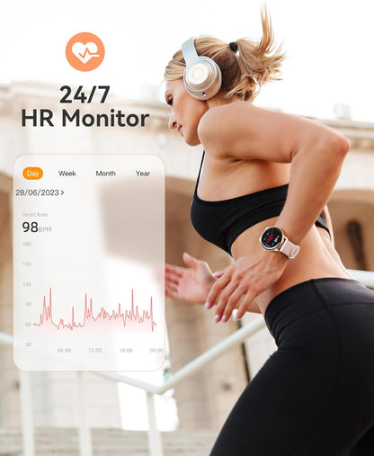 AGPTEK Smart Watch for Women, 5ATM Waterproof Smartwatch for Android and iOS Phones, Fitness Tracker Watch with 100+ Sports Modes, Heart Rate Monitor Pedometer Sleep Monitor, Pink