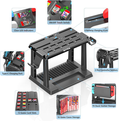 Switch Games Organizer Station with Controller Charger, Charging Dock for Nintendo Switch & OLED Joycons, Kytok Switch Storage and Organiser for Games, TV Dock, Pro Controller, Accessories Kit Storage