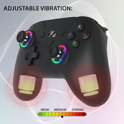 Wireless Bluetooth Game Controller for Switch Console, LED Gaming Gamepad with RGB Lighting, Motion Control, Vibration Feedback, Ergonomic Design, Rechargeable Controller (Black)